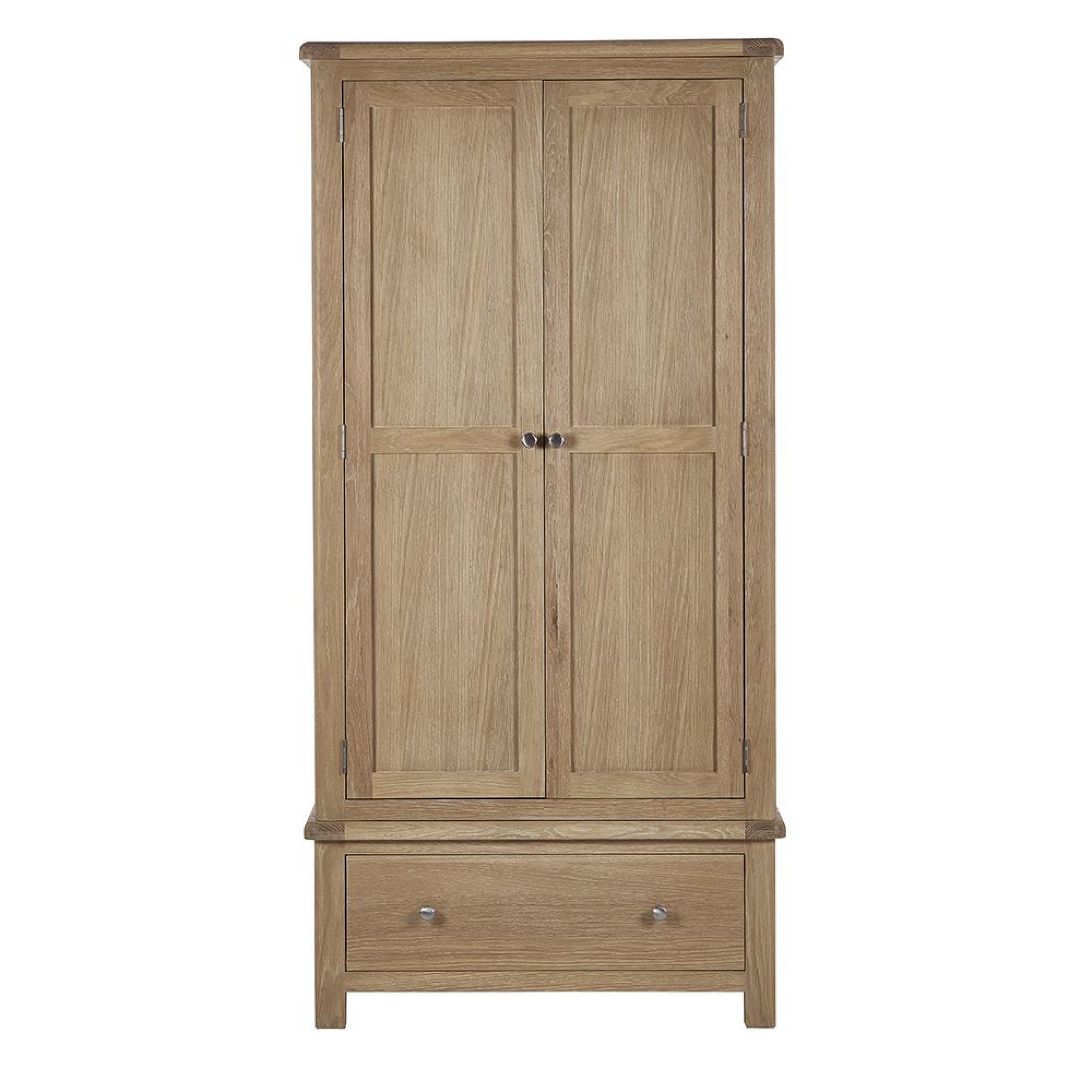 Memphis Double Wardrobe - 2 Door - 1 Drawer - Oak Effect