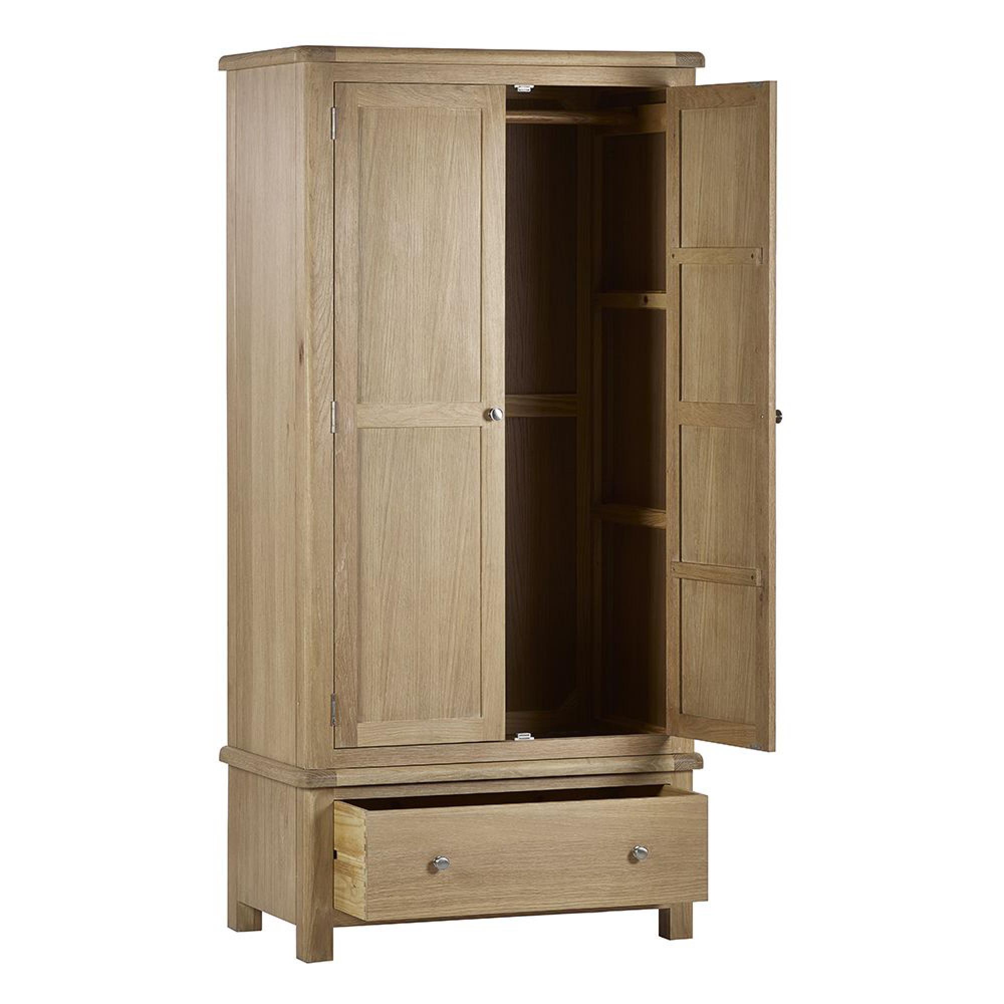 Memphis Double Wardrobe - 2 Door - 1 Drawer - Oak Effect