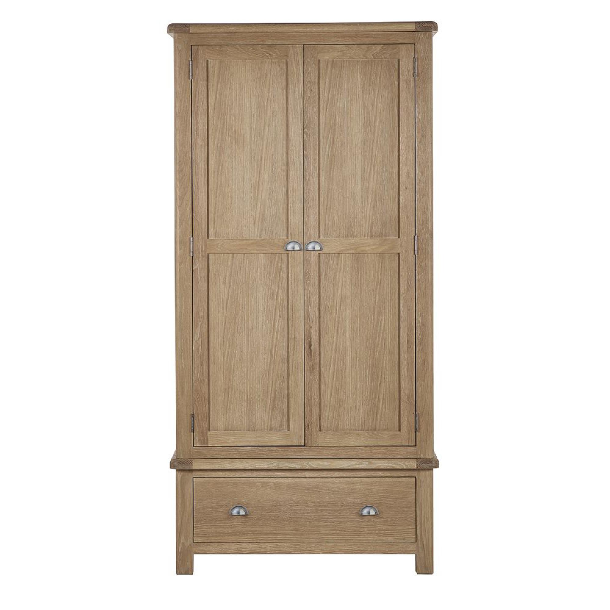 Memphis Double Wardrobe - 2 Door - 1 Drawer - Oak Effect