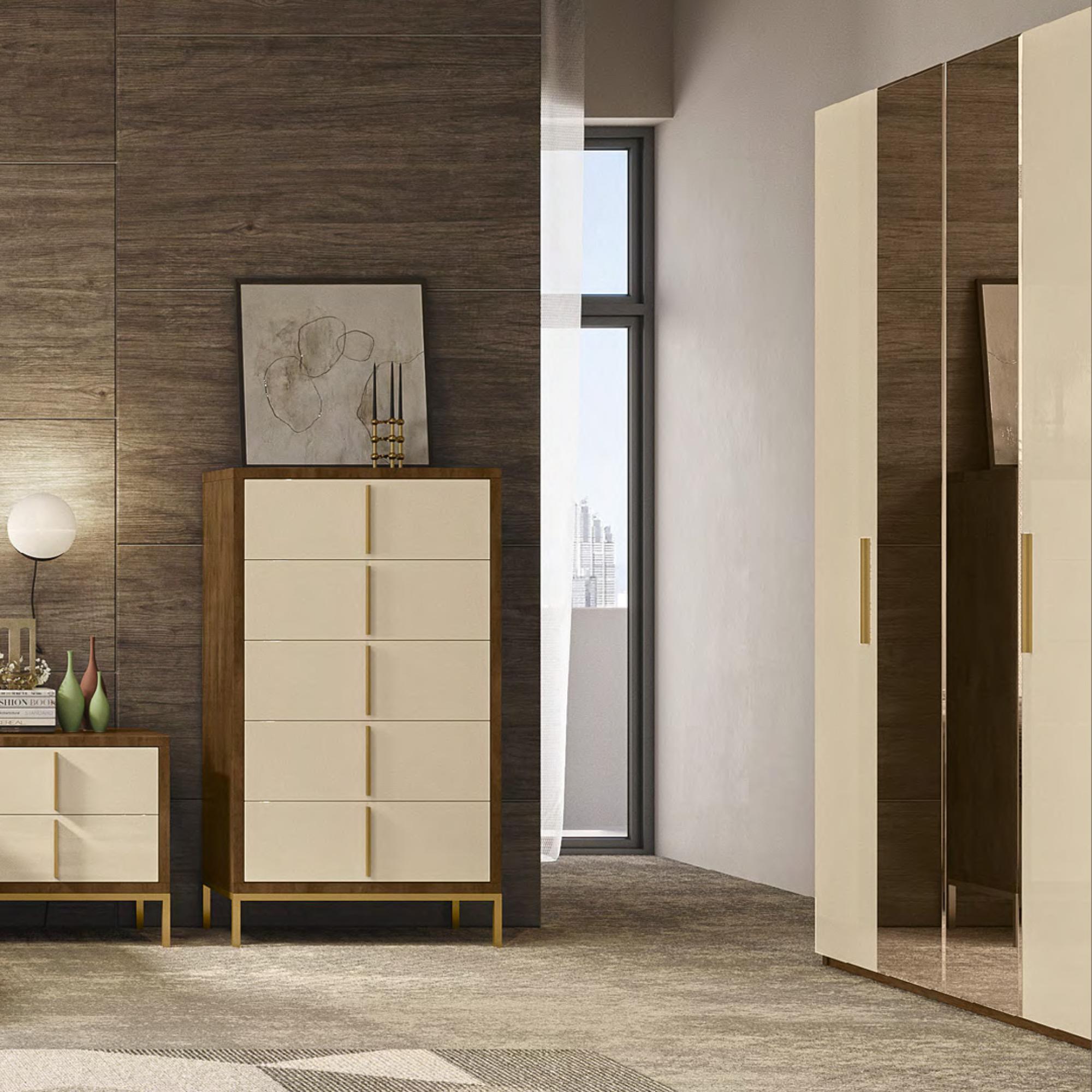 Meridian Cream and Walnut Wardrobe