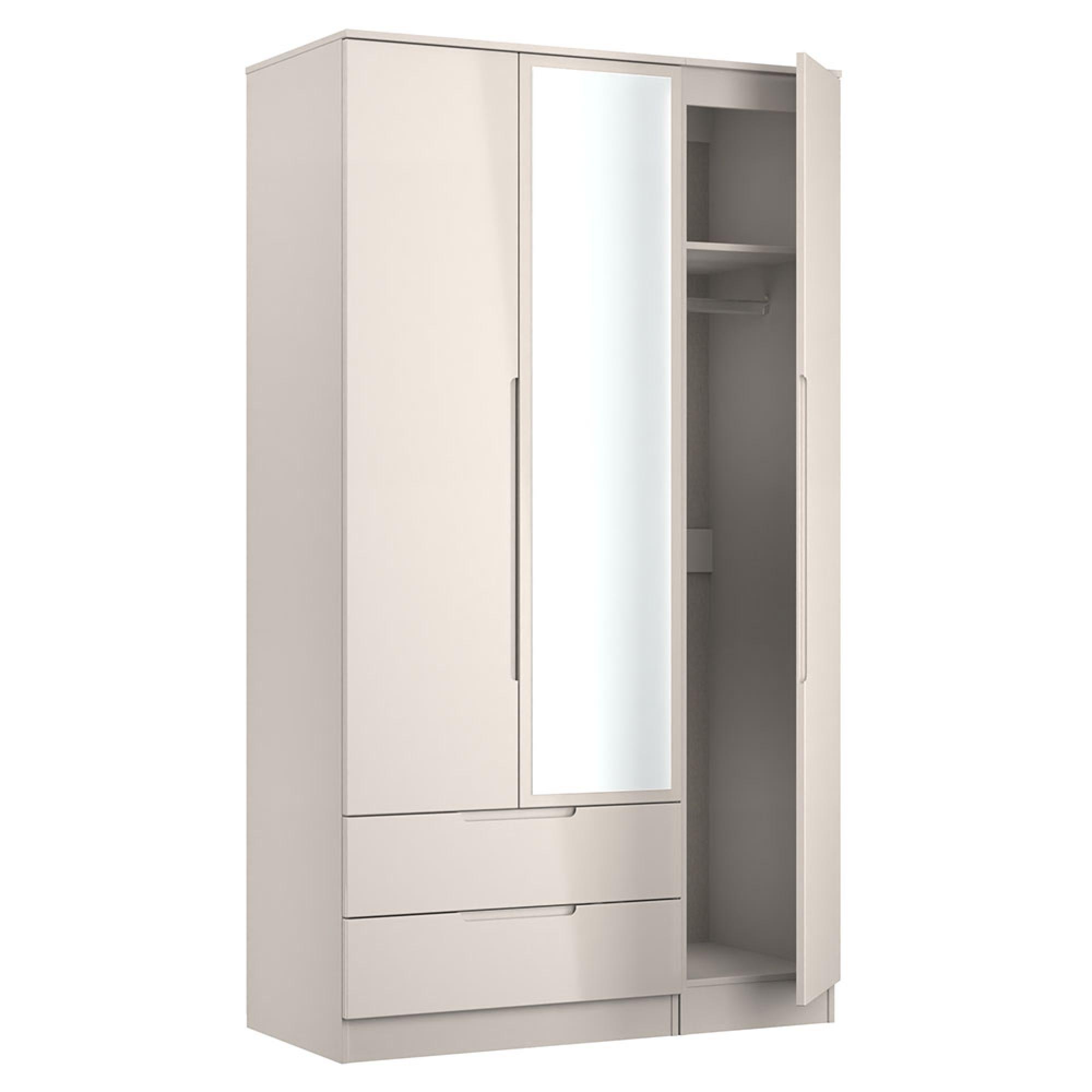 Milan Wardrobe - 3 Door - 1 Mirror - LHF 2 Drawer - Tall - Combi - Cashmere Gloss