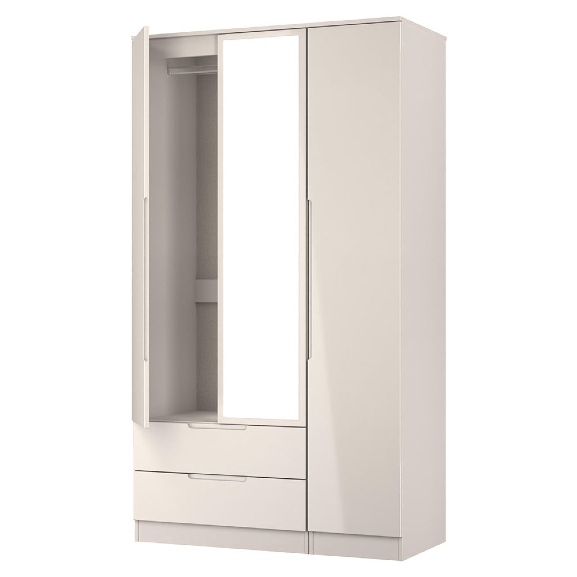 Milan Wardrobe - 3 Door - 1 Mirror - LHF 2 Drawer - Tall - Combi - Cashmere Gloss