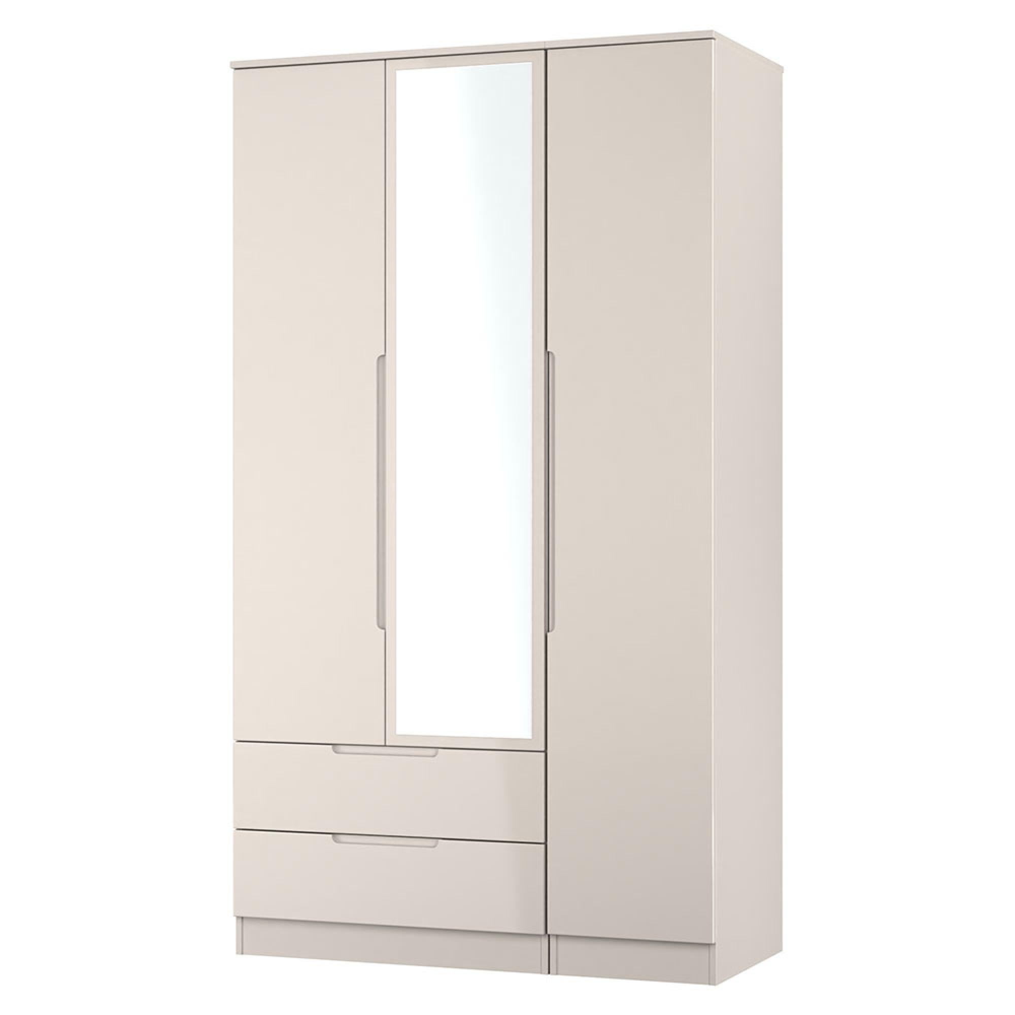 Milan Wardrobe - 3 Door - 1 Mirror - LHF 2 Drawer - Tall - Combi - Cashmere Gloss