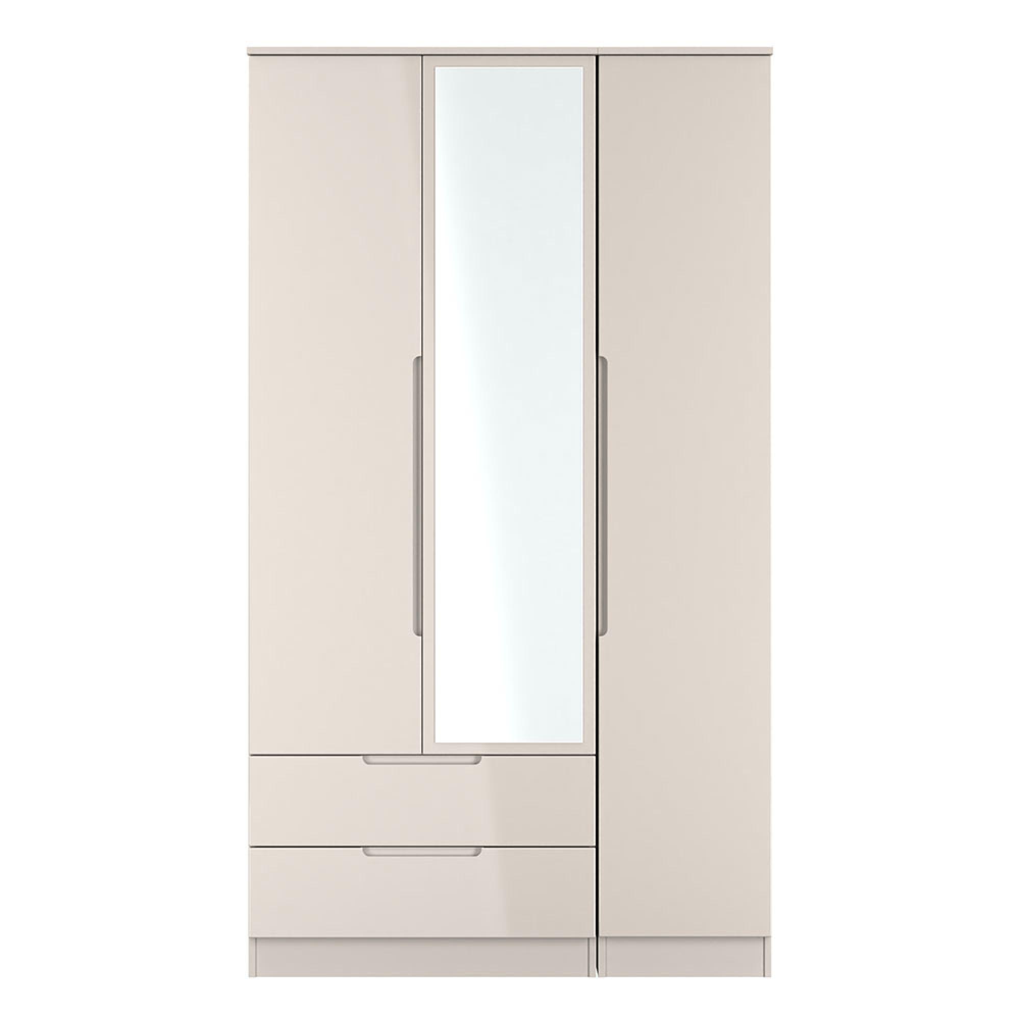 Milan Wardrobe - 3 Door - 1 Mirror - LHF 2 Drawer - Tall - Combi - Cashmere Gloss