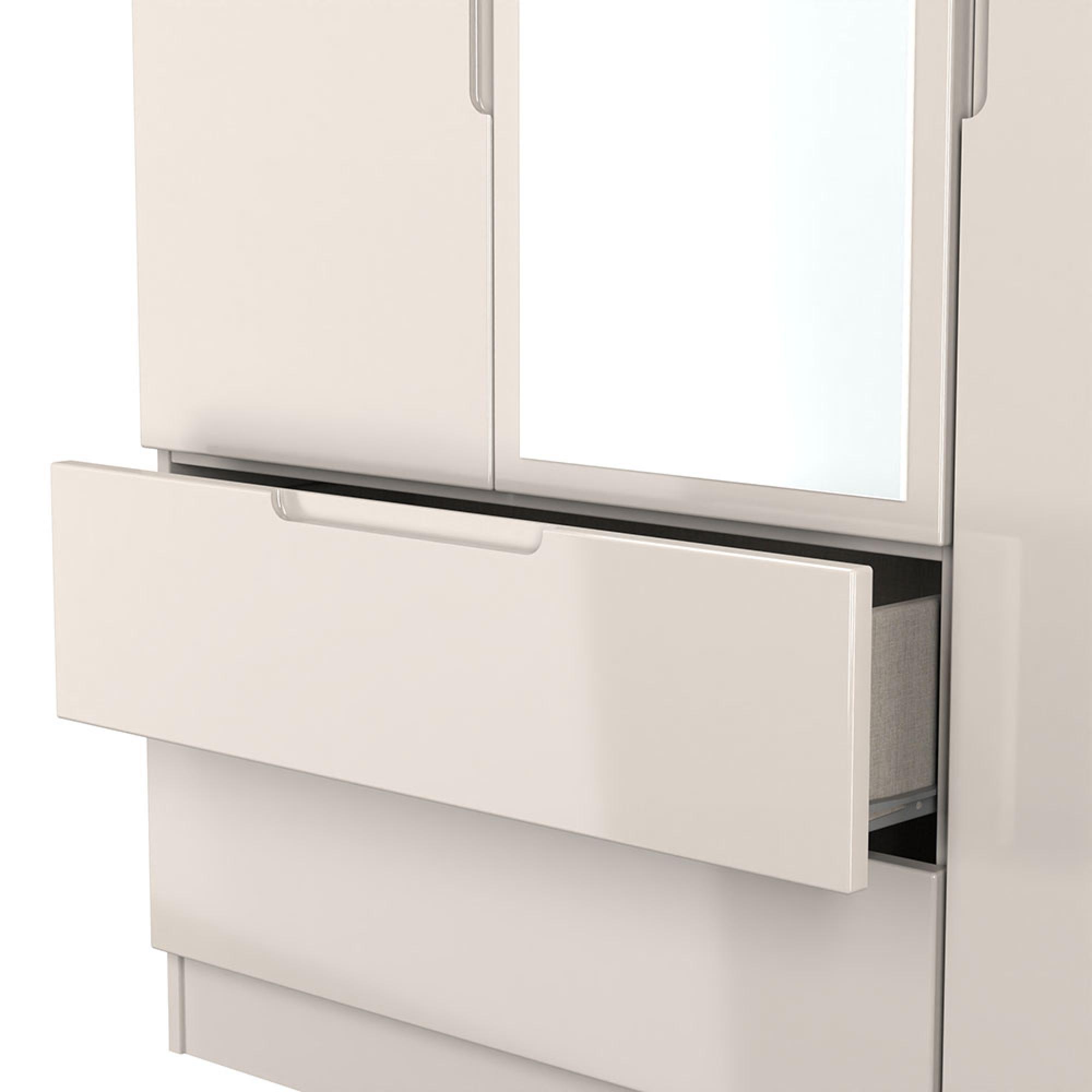 Milan Wardrobe - 3 Door - 1 Mirror - LHF 2 Drawer - Tall - Combi - Cashmere Gloss
