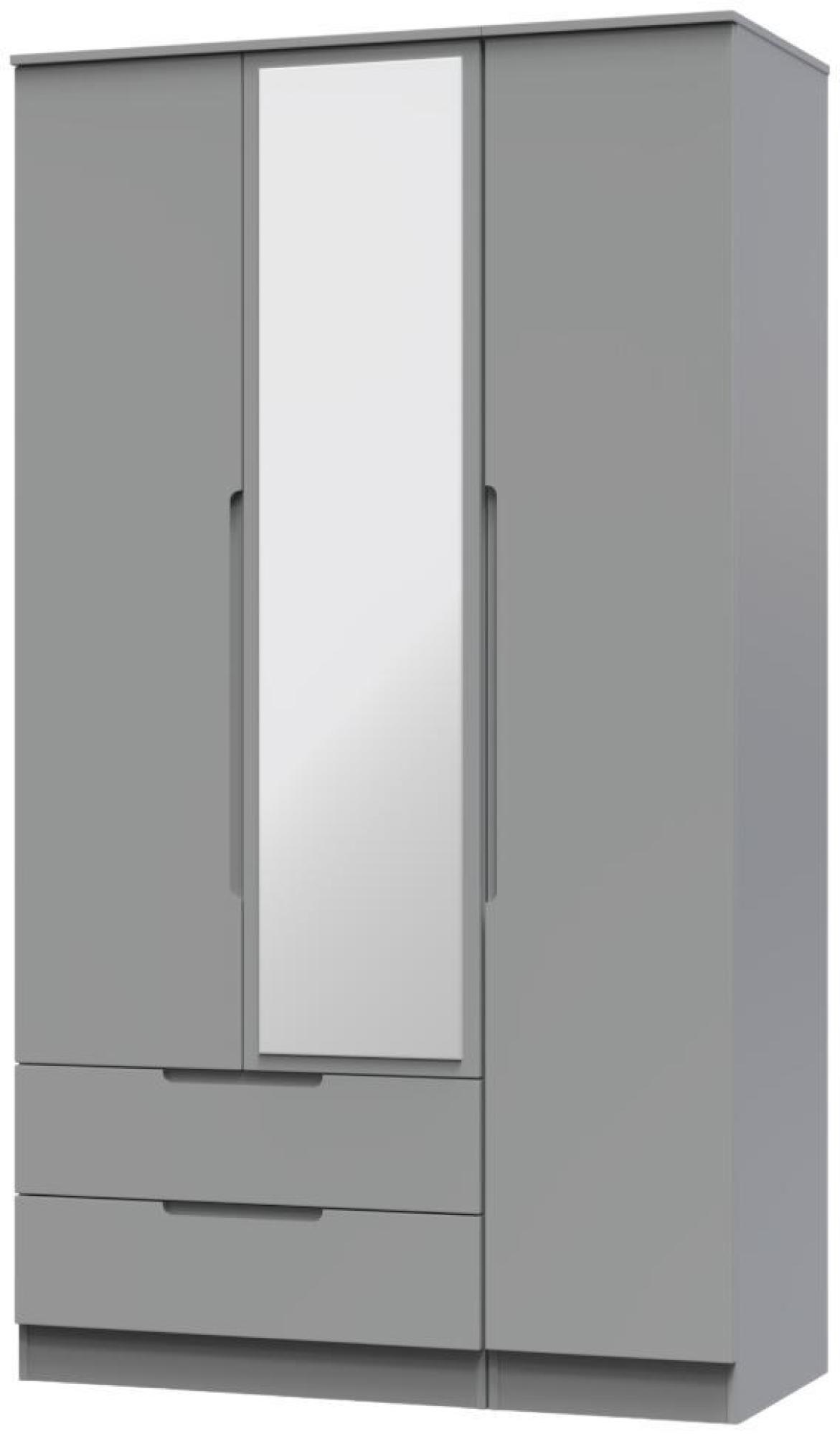 Milan Wardrobe - 3 Door - 1 Mirror - LHF 2 Drawer - Tall - Combi - Grey