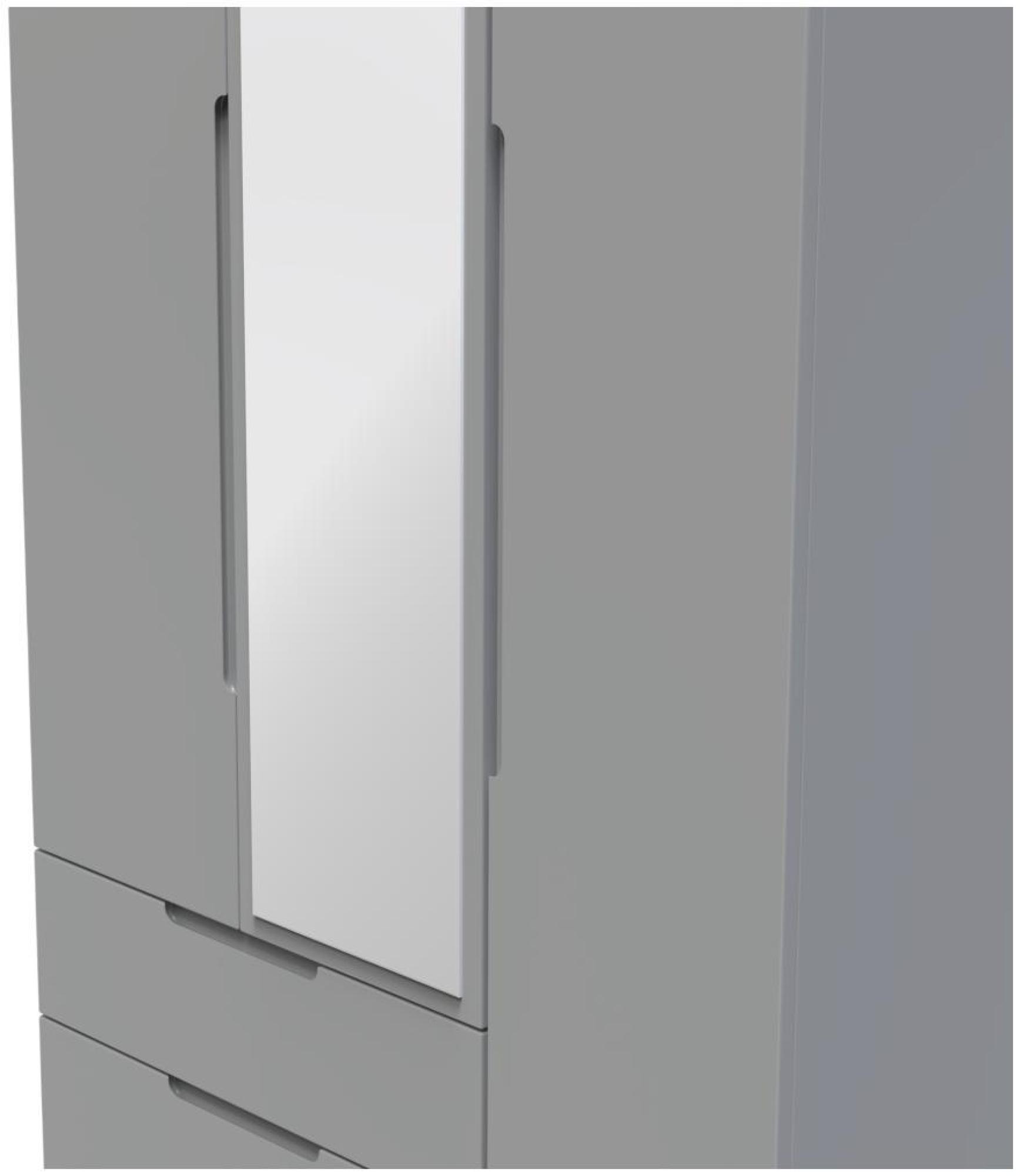 Milan Wardrobe - 3 Door - 1 Mirror - LHF 2 Drawer - Tall - Combi - Grey
