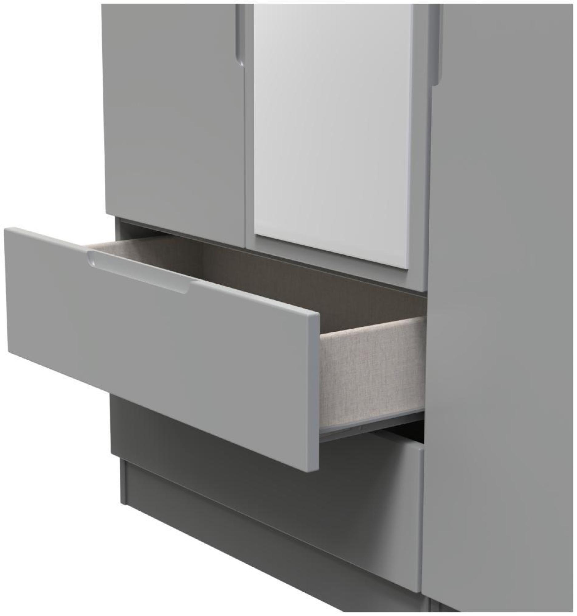 Milan Wardrobe - 3 Door - 1 Mirror - LHF 2 Drawer - Tall - Combi - Grey