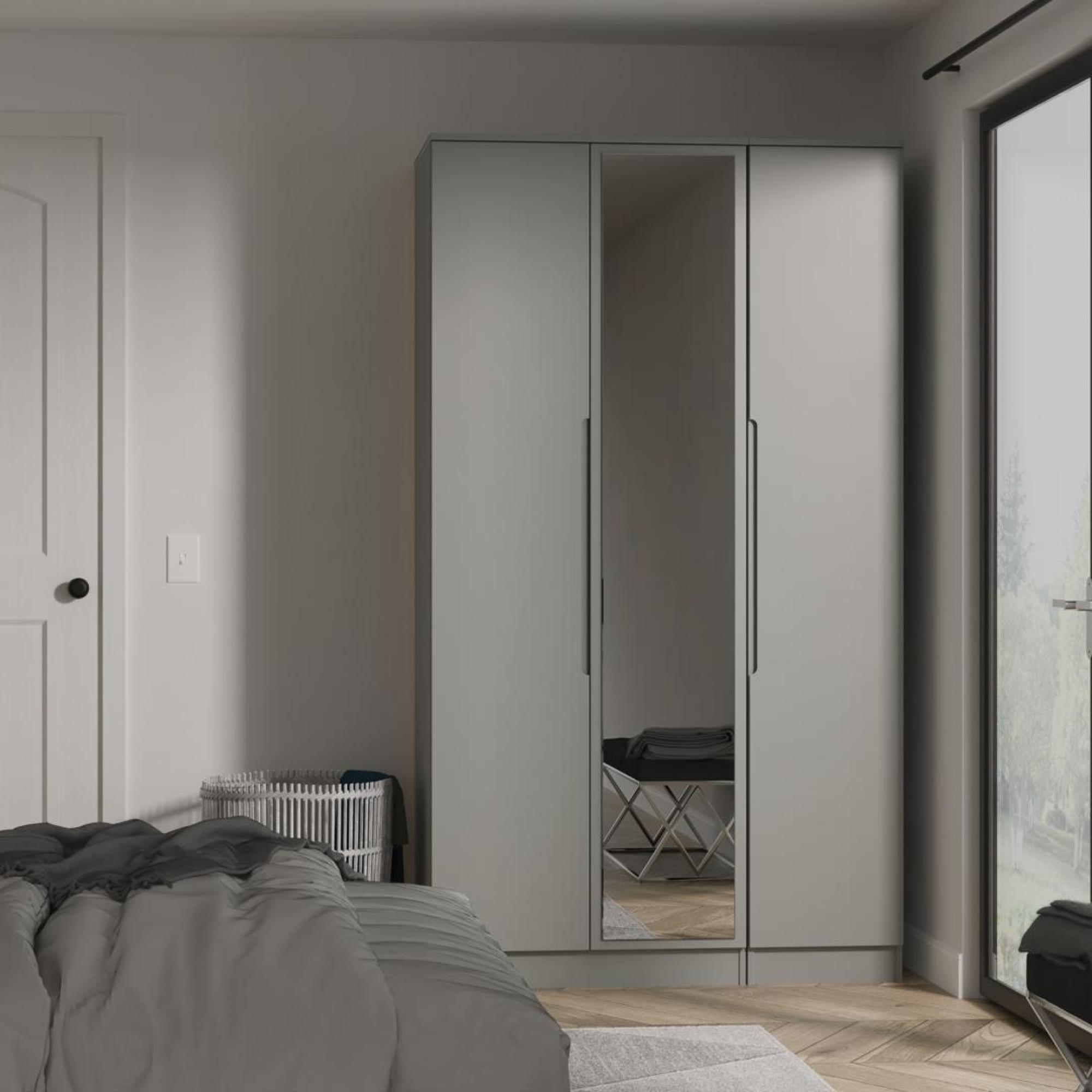 Milan Wardrobe - 3 Door - 1 Mirror - Tall - Triple - Grey