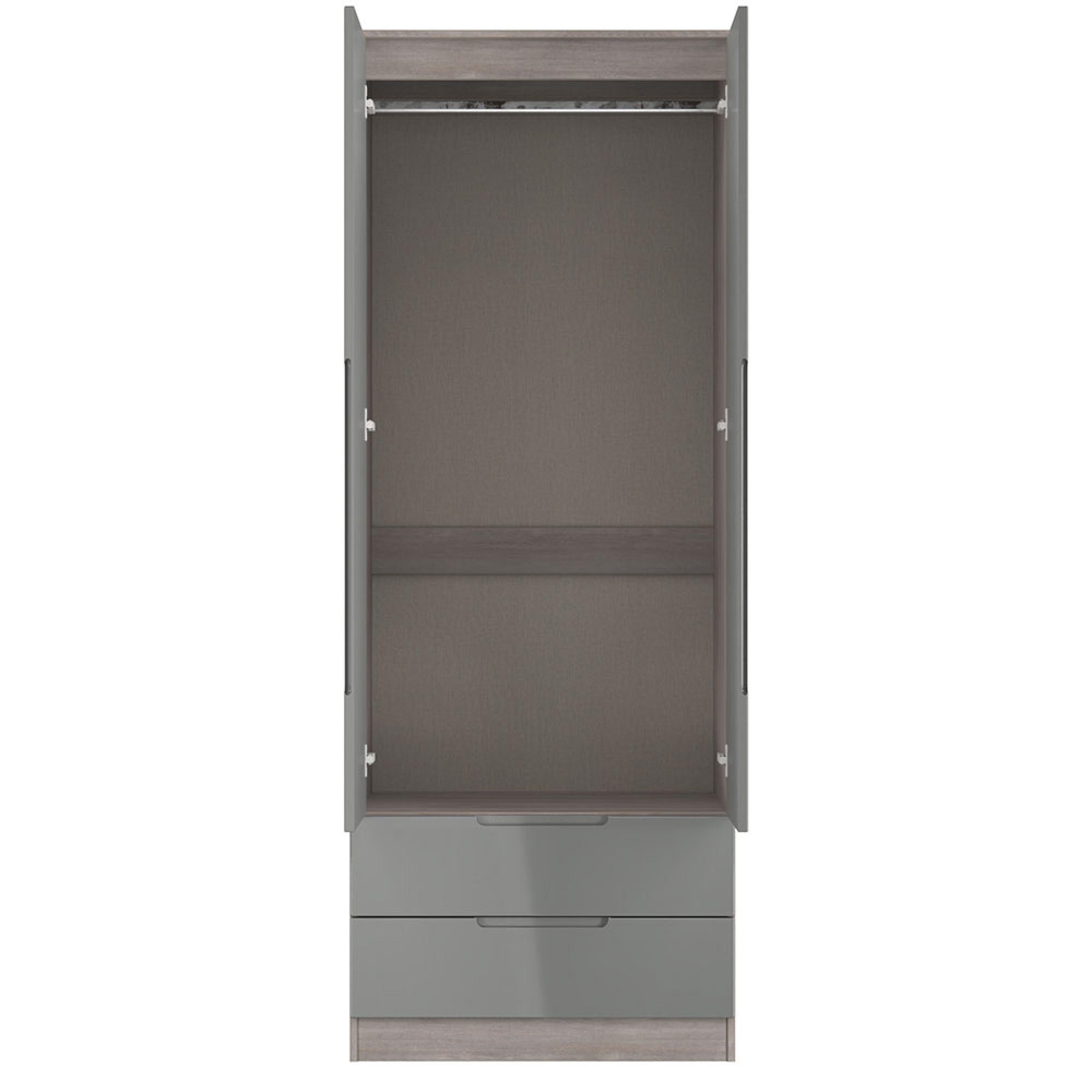 Milan Wardrobe - 2 Door - 2 Drawer - Double - Grey Gloss and Grey Oak