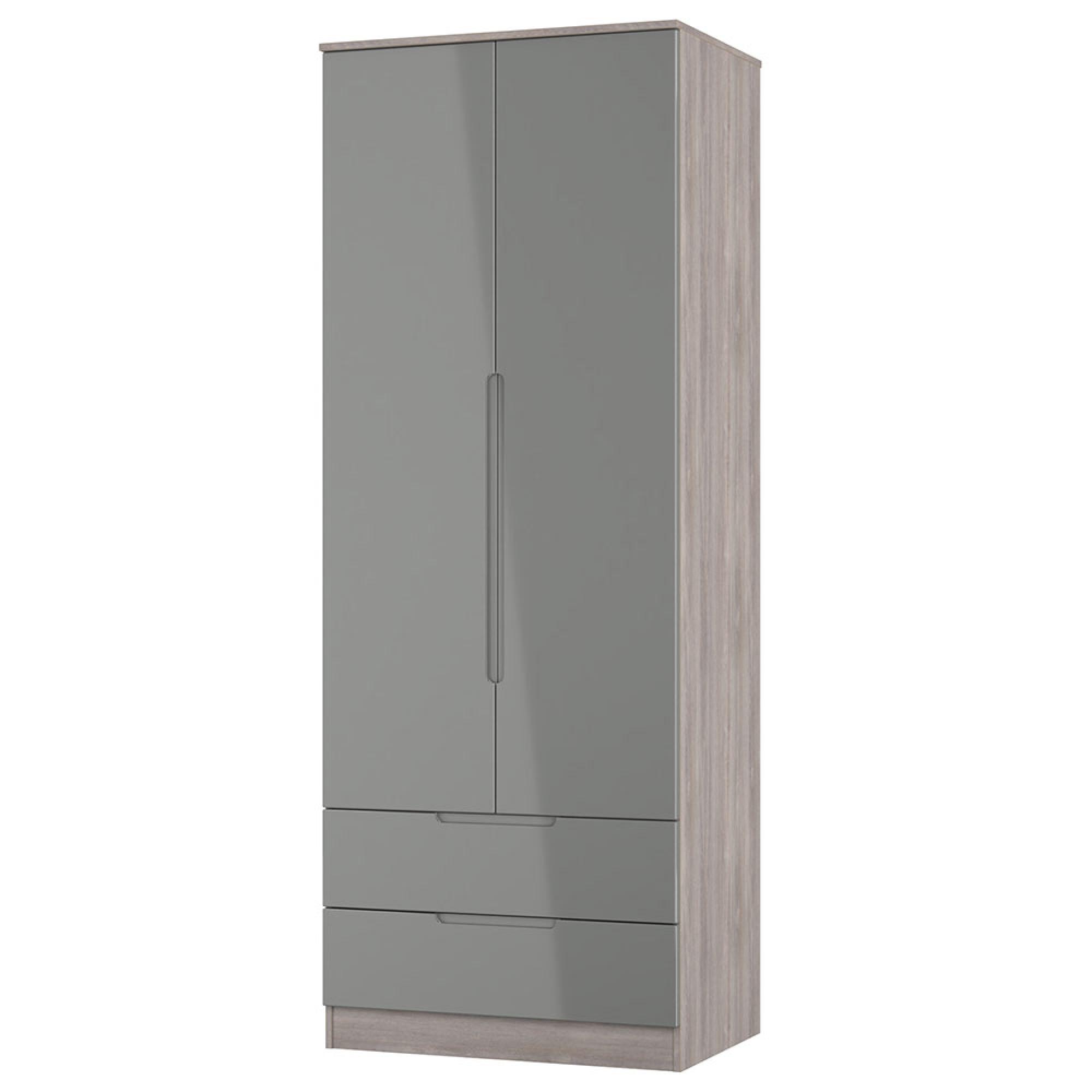 Milan Wardrobe - 2 Door - 2 Drawer - Double - Grey Gloss and Grey Oak