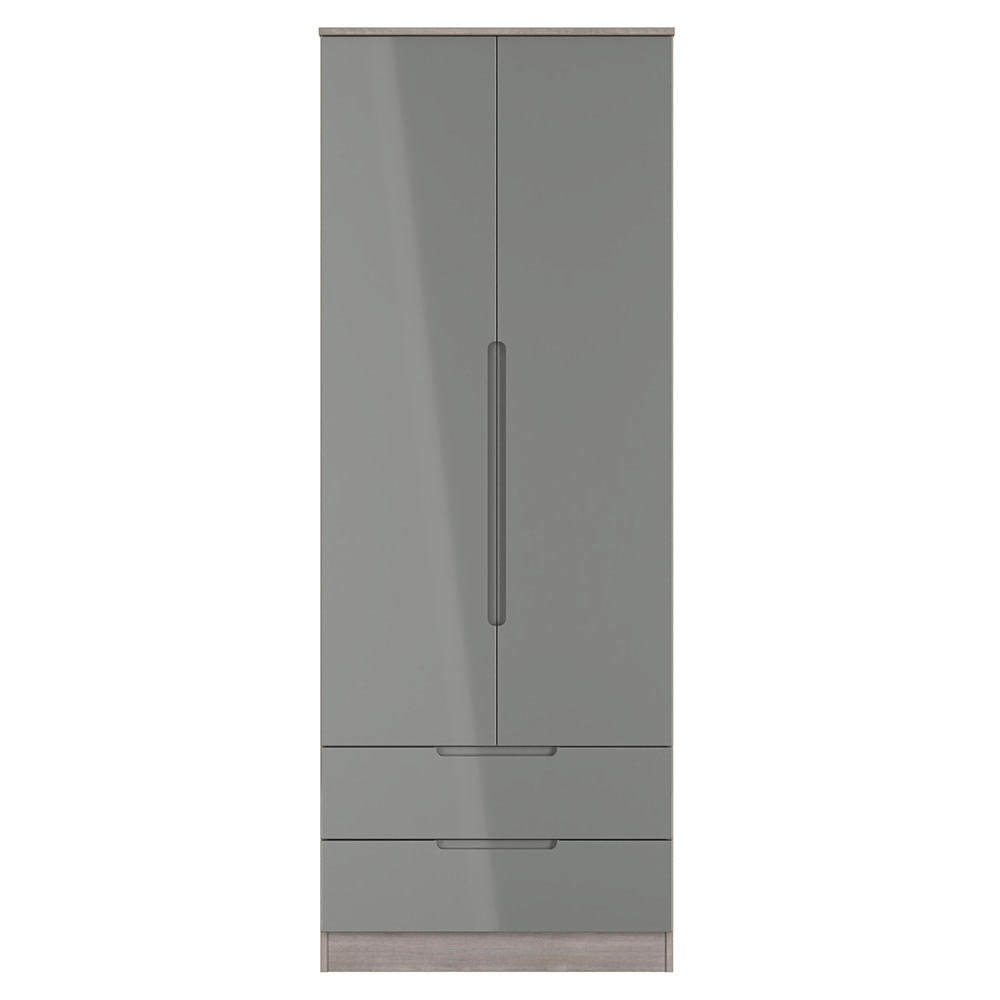 Milan Wardrobe - 2 Door - 2 Drawer - Double - Grey Gloss and Grey Oak