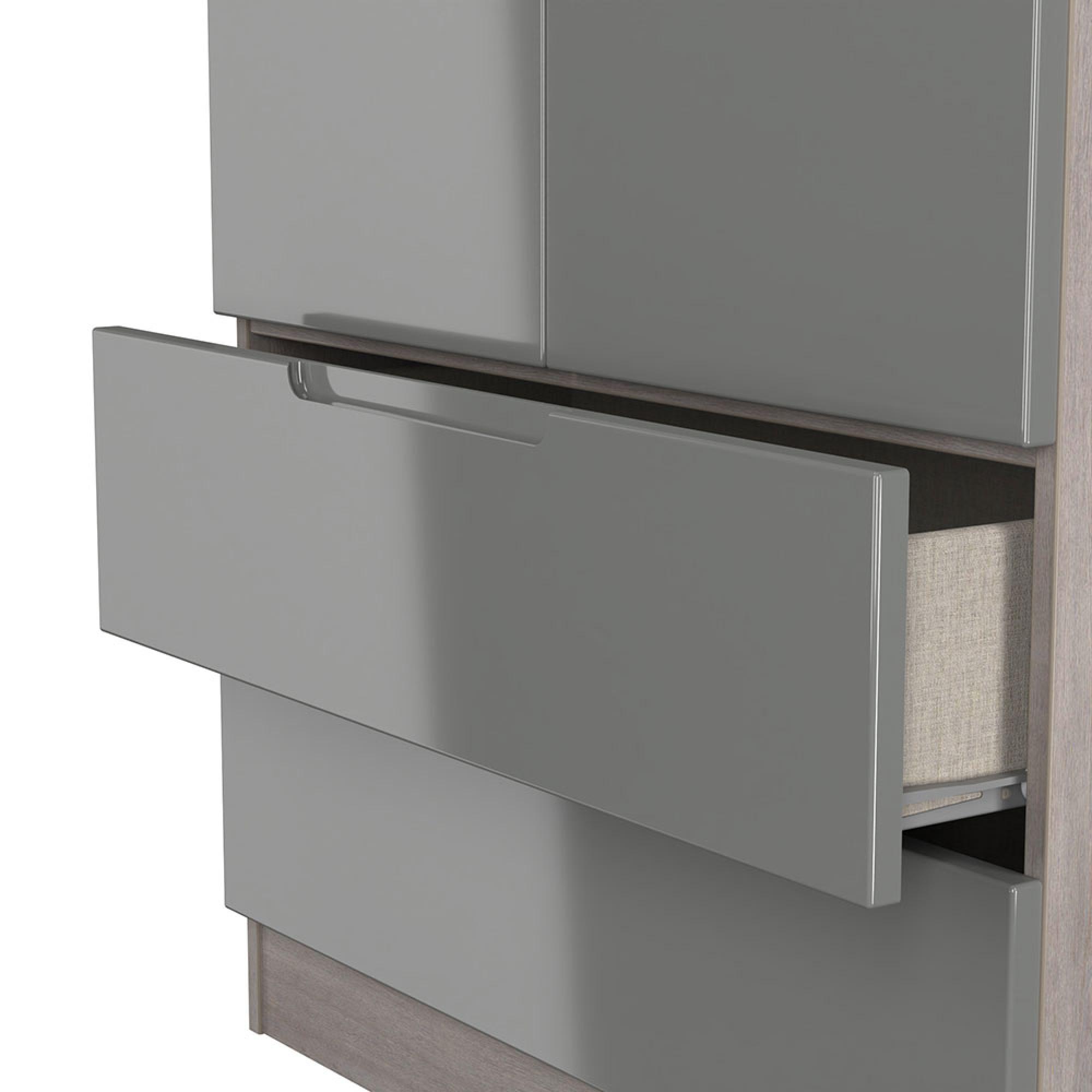 Milan Wardrobe - 2 Door - 2 Drawer - Double - Grey Gloss and Grey Oak