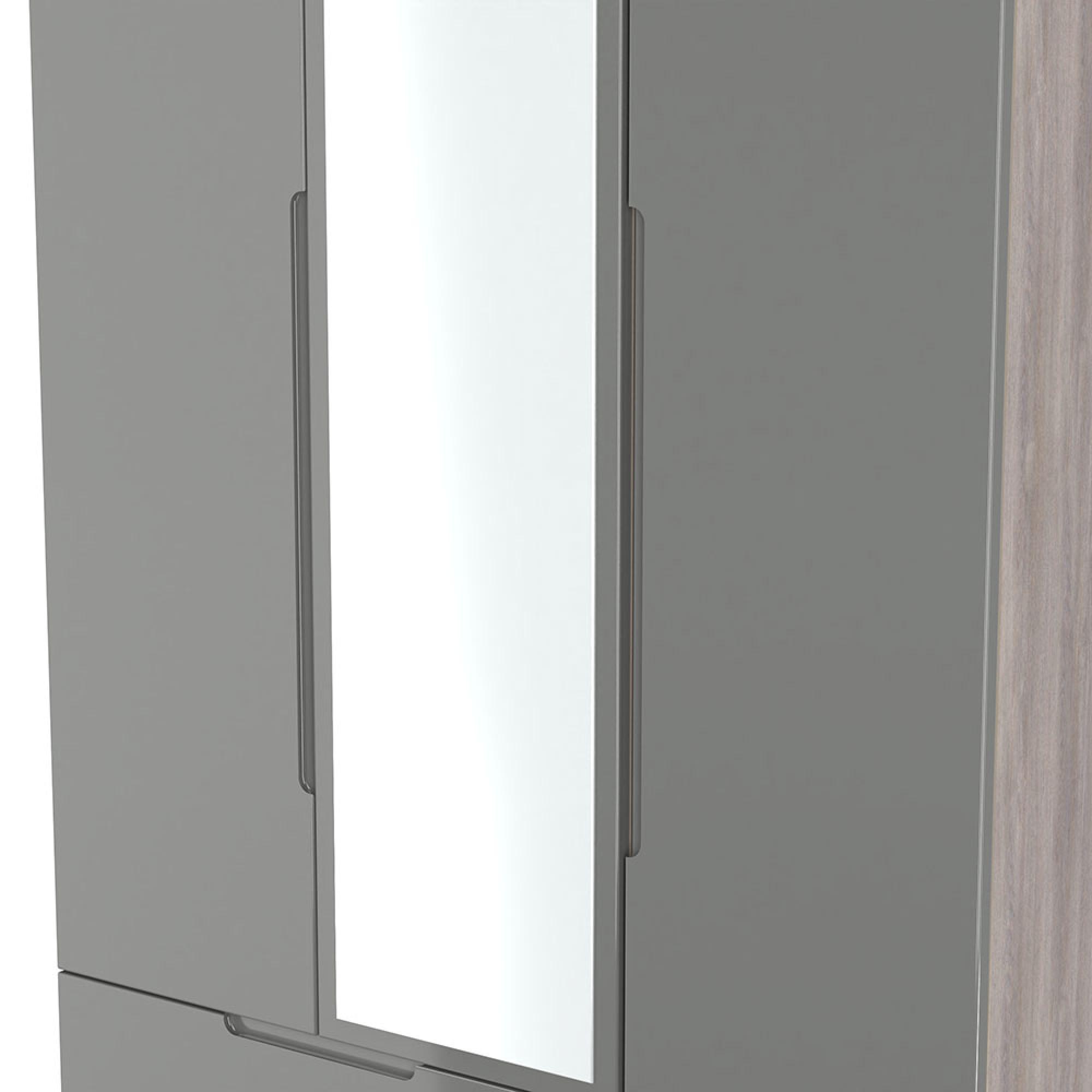 Milan Wardrobe - 3 Door - 1 Mirror - LHF 2 Drawer - Tall - Combi - Grey Gloss and Grey Oak