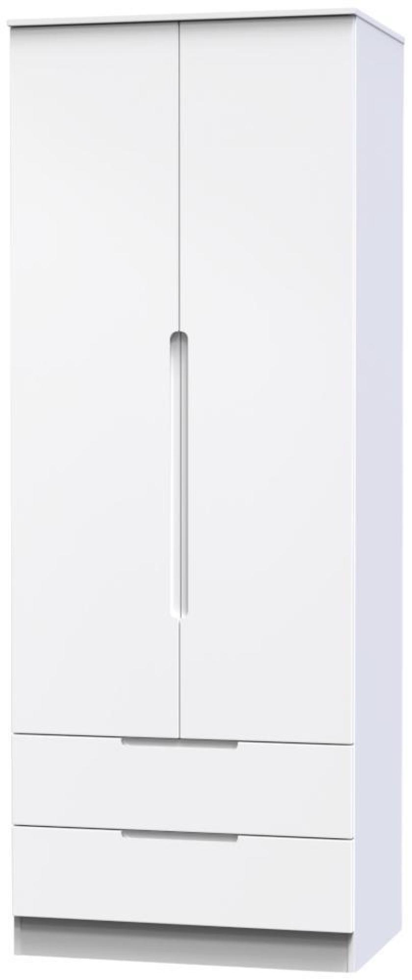 Milan Wardrobe - 2 Door - 2 Drawer - Double - White Gloss