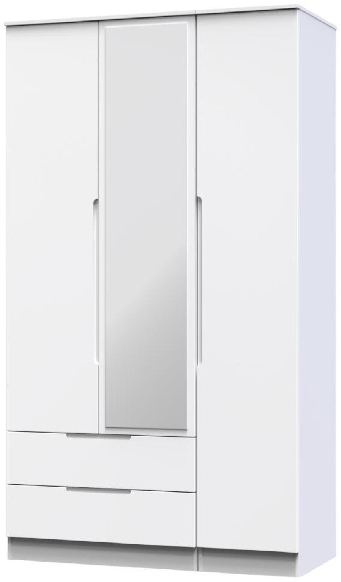 Milan Wardrobe - 3 Door - 1 Mirror - LHF 2 Drawer - Tall - Combi - White Gloss