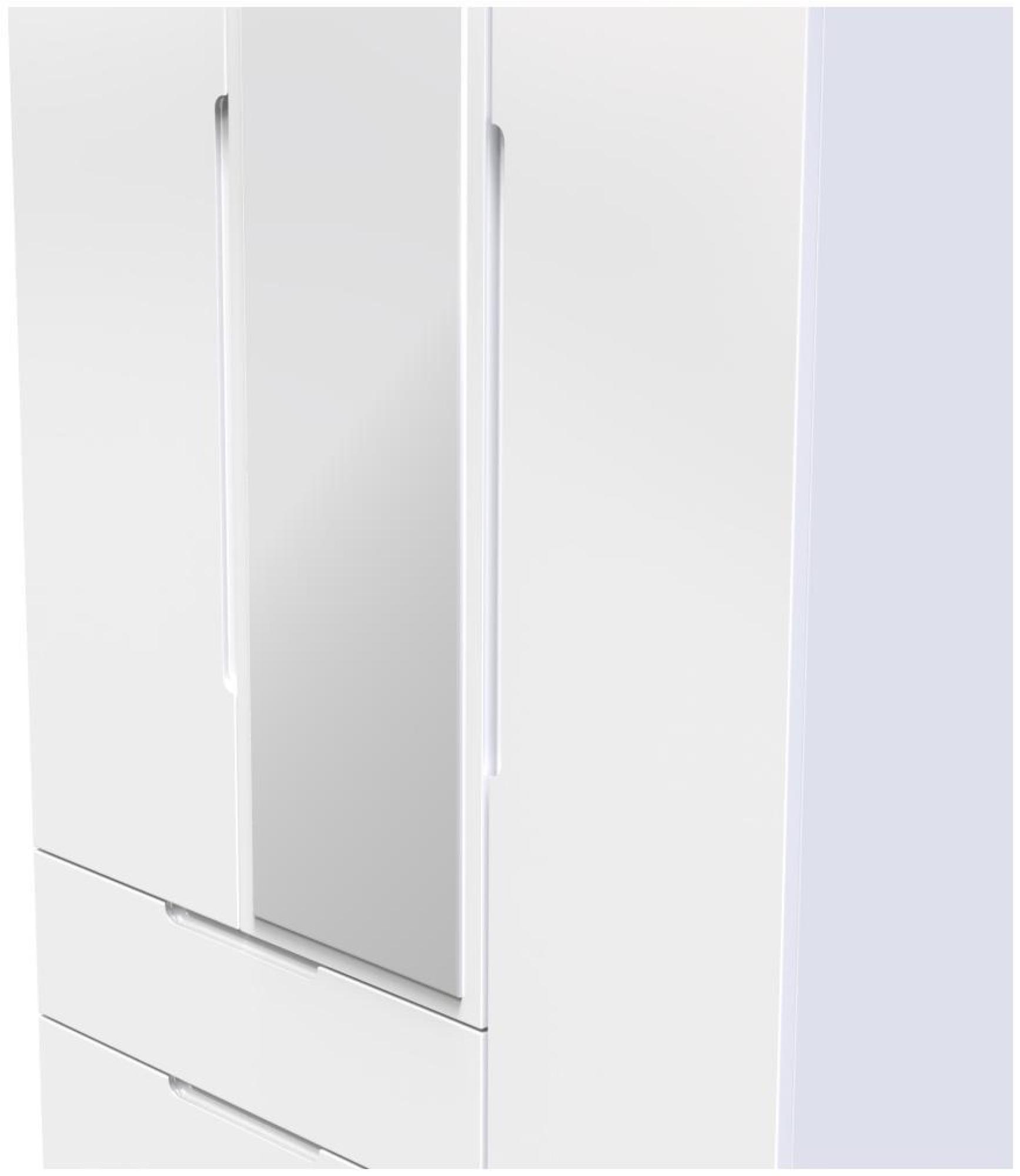 Milan Wardrobe - 3 Door - 1 Mirror - LHF 2 Drawer - Tall - Combi - White Gloss