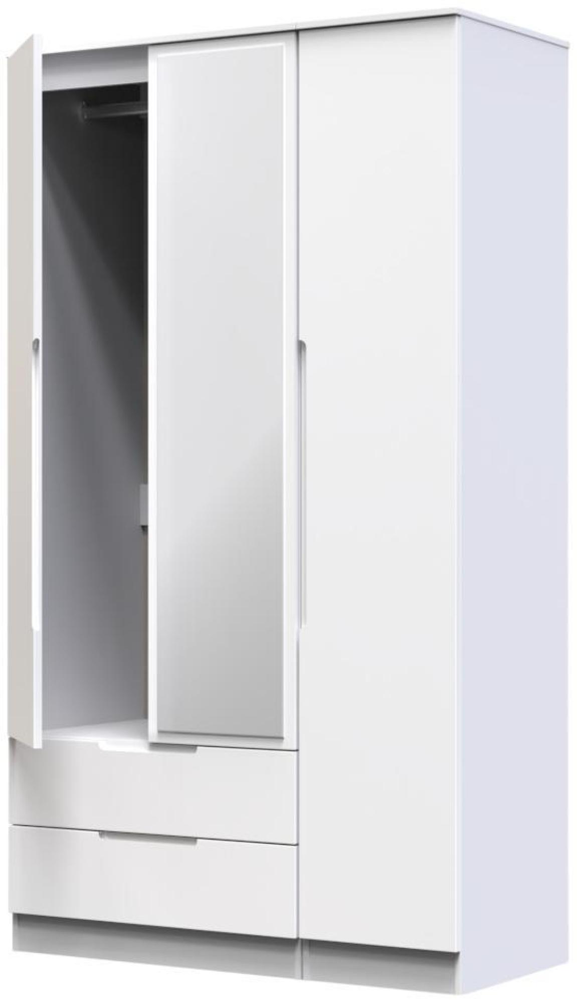 Milan Wardrobe - 3 Door - 1 Mirror - LHF 2 Drawer - Tall - Combi - White Gloss