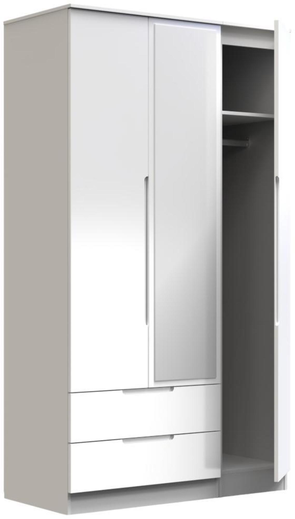 Milan Wardrobe - 3 Door - 1 Mirror - LHF 2 Drawer - Tall - Combi - White Gloss