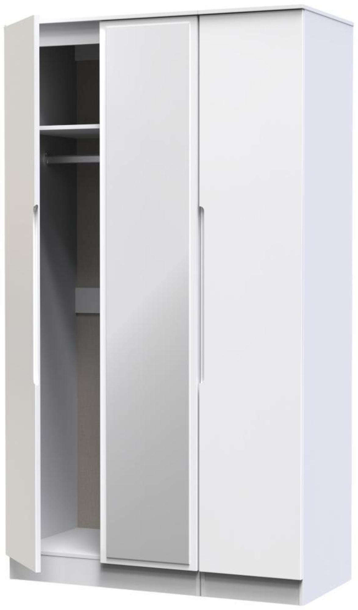 Milan Wardrobe - 3 Door - 1 Mirror - Tall - Triple - White Gloss