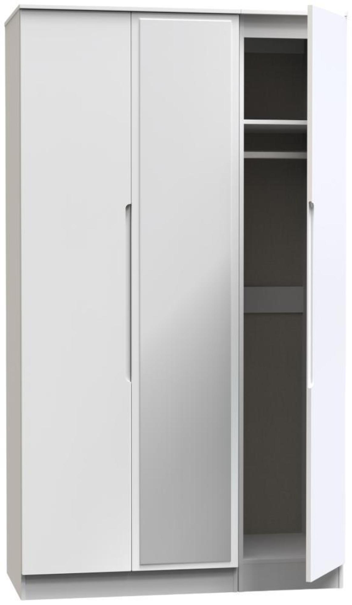 Milan Wardrobe - 3 Door - 1 Mirror - Tall - Triple - White Gloss