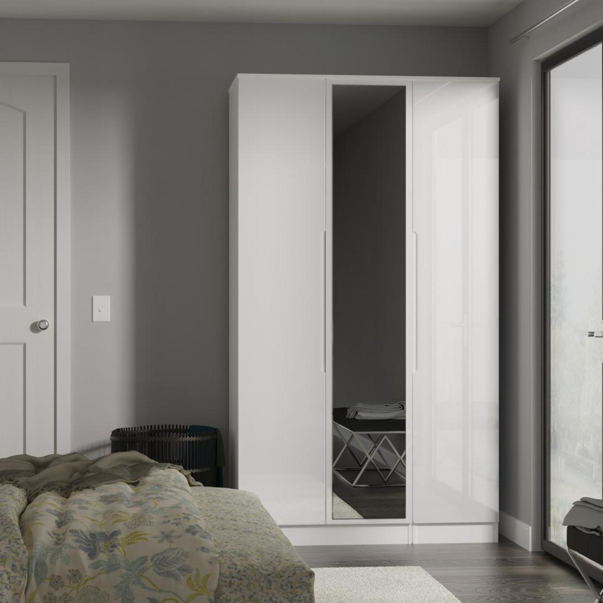 Milan Wardrobe - 3 Door - 1 Mirror - Tall - Triple - White Gloss