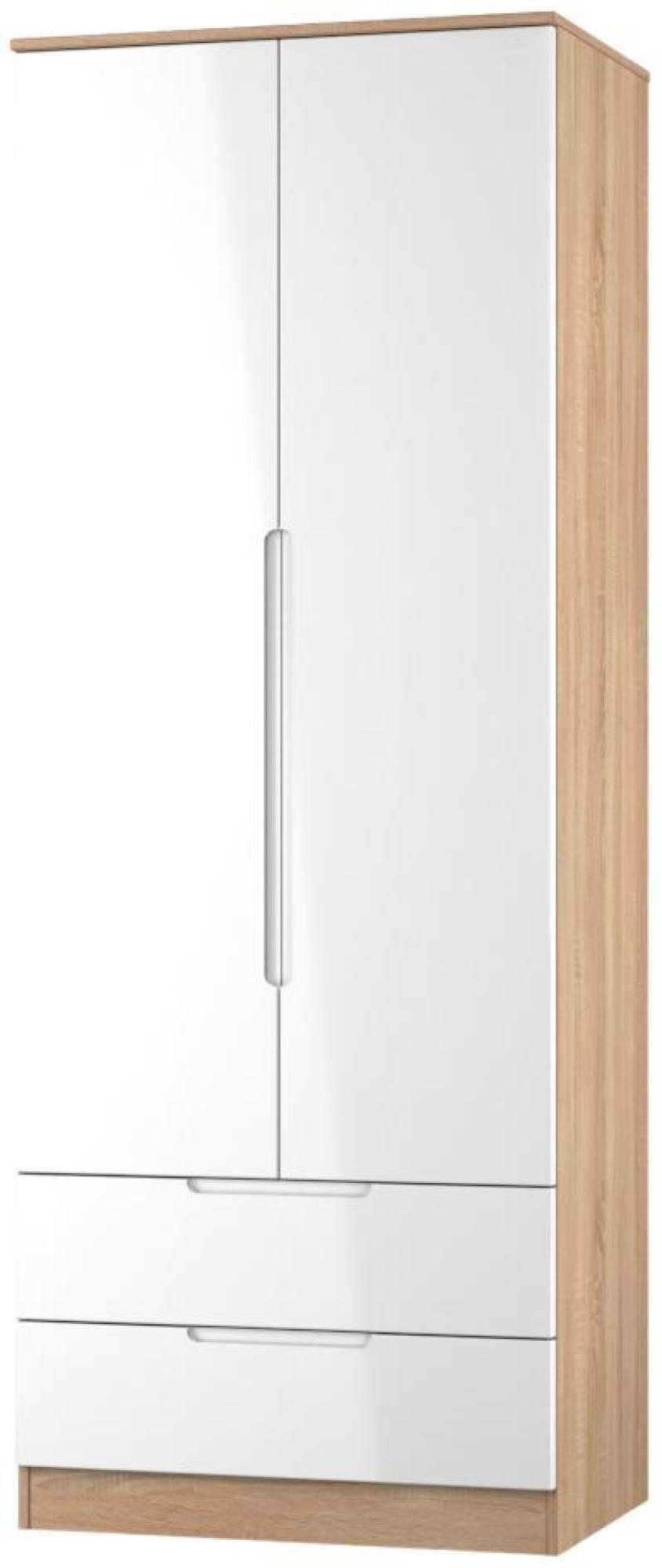 Milan Wardrobe - 2 Door - 2 Drawer - Double - White Gloss and Oak