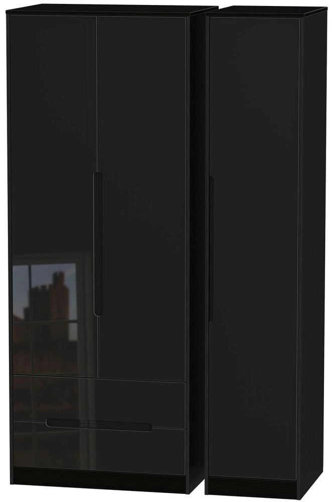 Monaco Wardrobe - 3 Door - LHF 2 Drawer - Tall - Triple - Black Gloss