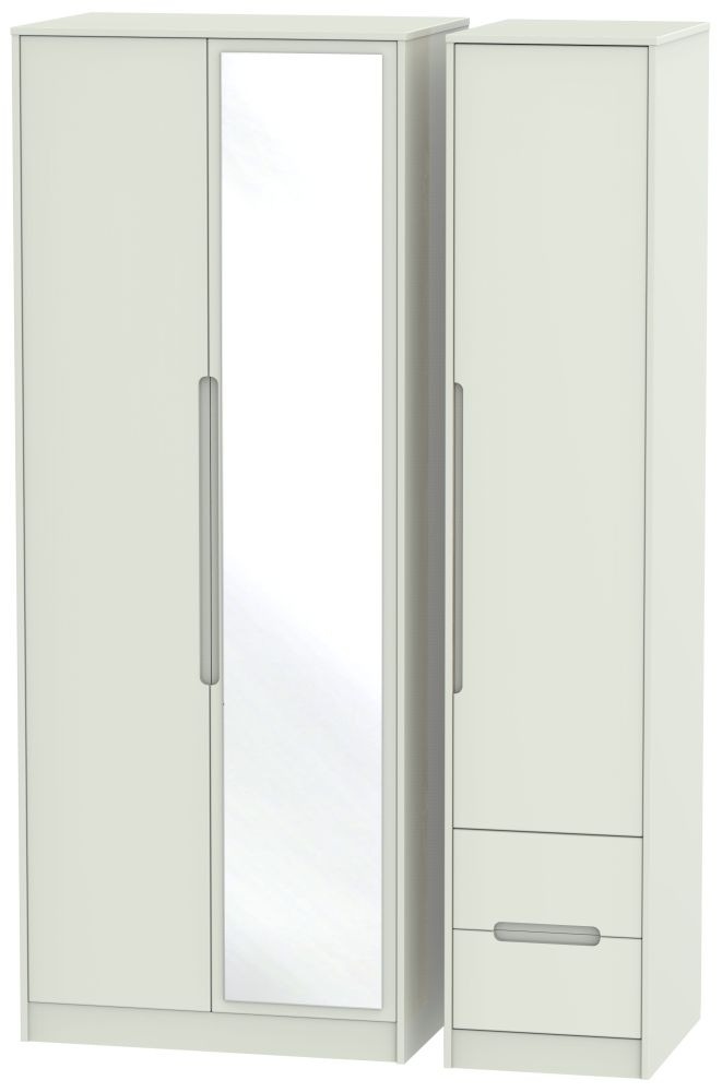 Monaco Cashmere 3 Door Tall Combi Wardrobe - 1 Mirror and RHF 2 Drawers