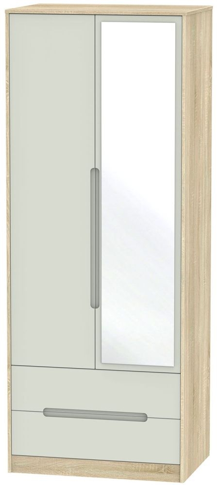 Monaco Cashmere and Oak Effect 2 Door Tall Combi Wardrobe - 1 Mirror