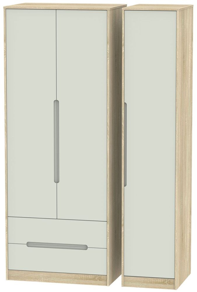 Monaco Cashmere and Oak Effect 3 Door Tall Triple Wardrobe - LHF 2 Drawers