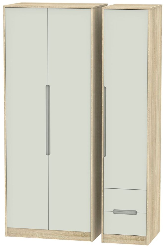 Monaco Cashmere and Oak Effect 3 Door Tall Triple Wardrobe - RHF 2 Drawers