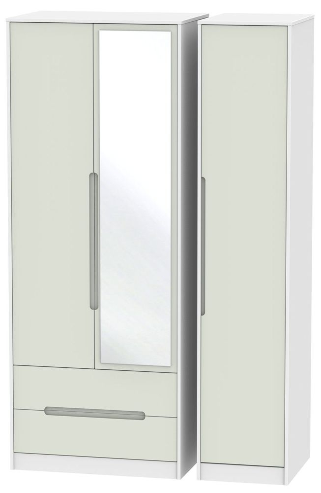 Monaco Cashmere and White 3 Door Tall Combi Wardrobe - 1 Mirror and LHF 2 Drawers