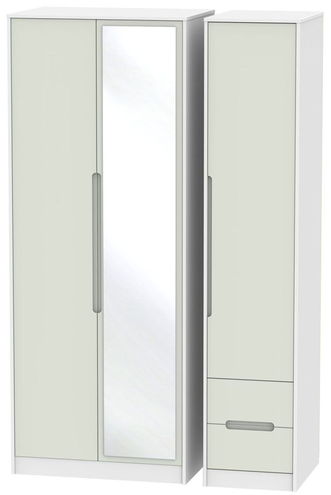 Monaco Cashmere and White 3 Door Tall Combi Wardrobe - 1 Mirror and RHF 2 Drawers