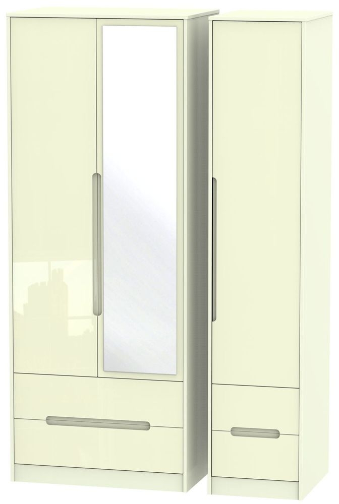 Monaco Cream Gloss 3 Door Tall Combi Wardrobe - 1 Mirror