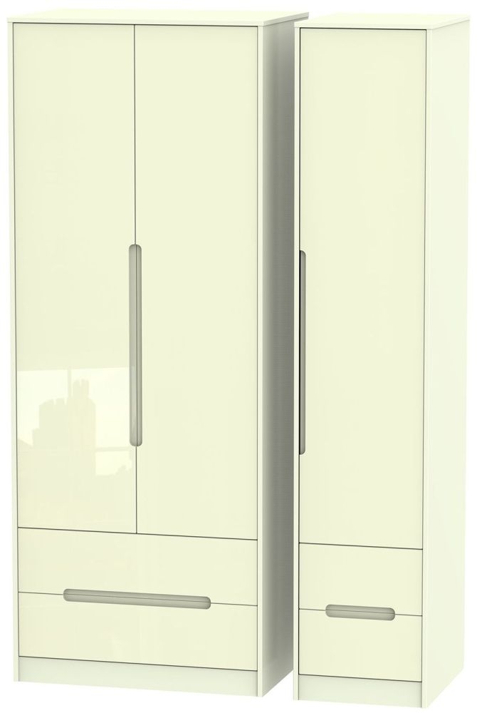 Monaco Cream Gloss 3 Door Tall Triple Wardrobe - 4 Drawers