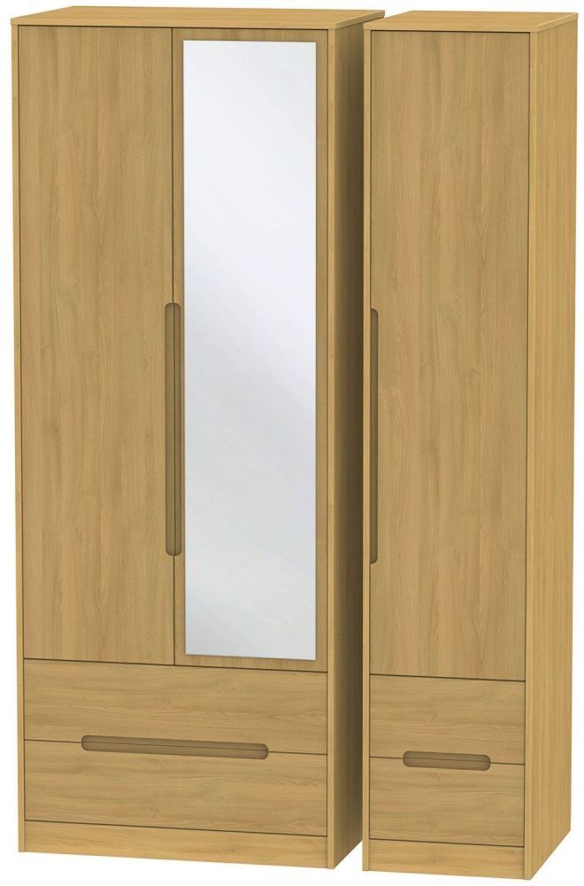 Monaco Modern Oak 3 Door Tall Combi Wardrobe - 1 Mirror
