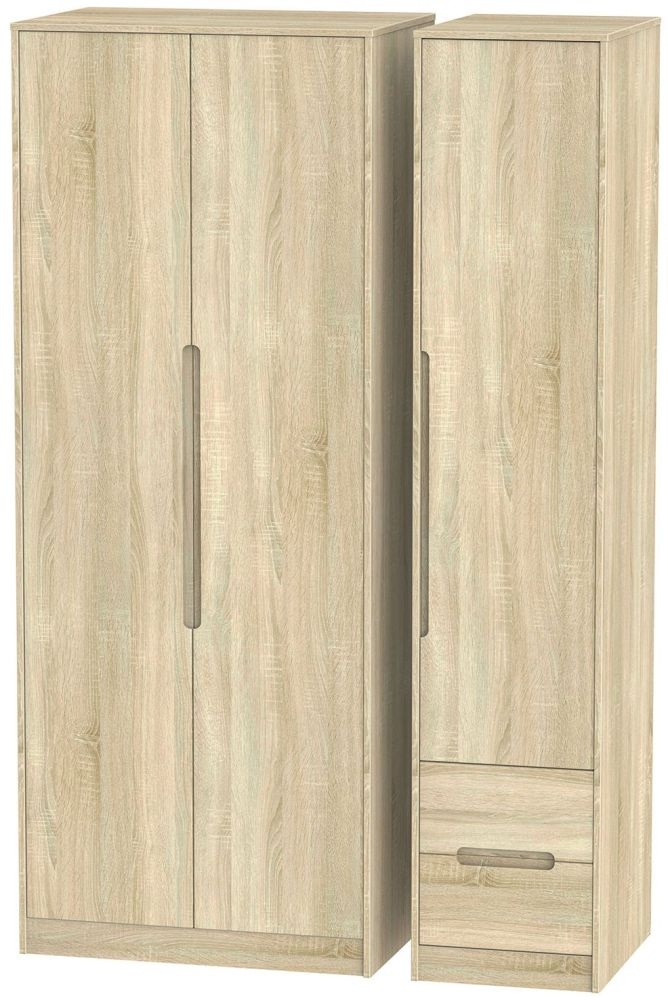 Monaco Oak Effect 3 Door Tall Triple Wardrobe - RHF 2 Drawers