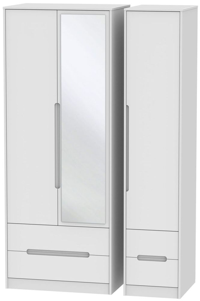 Monaco White 3 Door Tall Combi Wardrobe - 1 Mirror