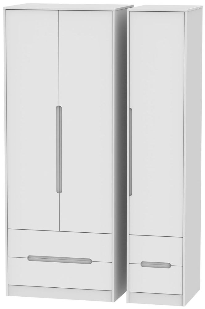 Monaco White 3 Door Tall Triple Wardrobe - 4 Drawers