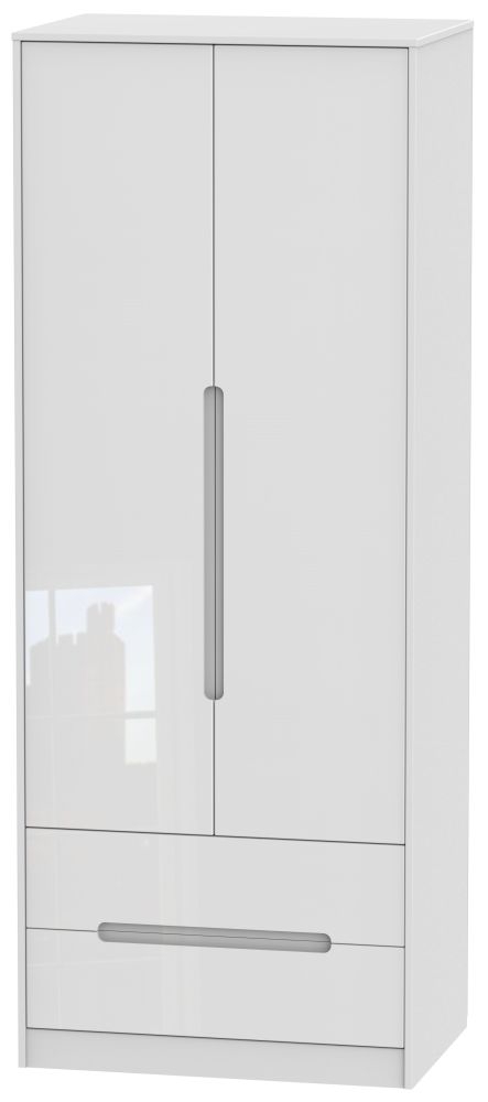 Monaco White Gloss 2 Door 2 Drawer Tall Wardrobe