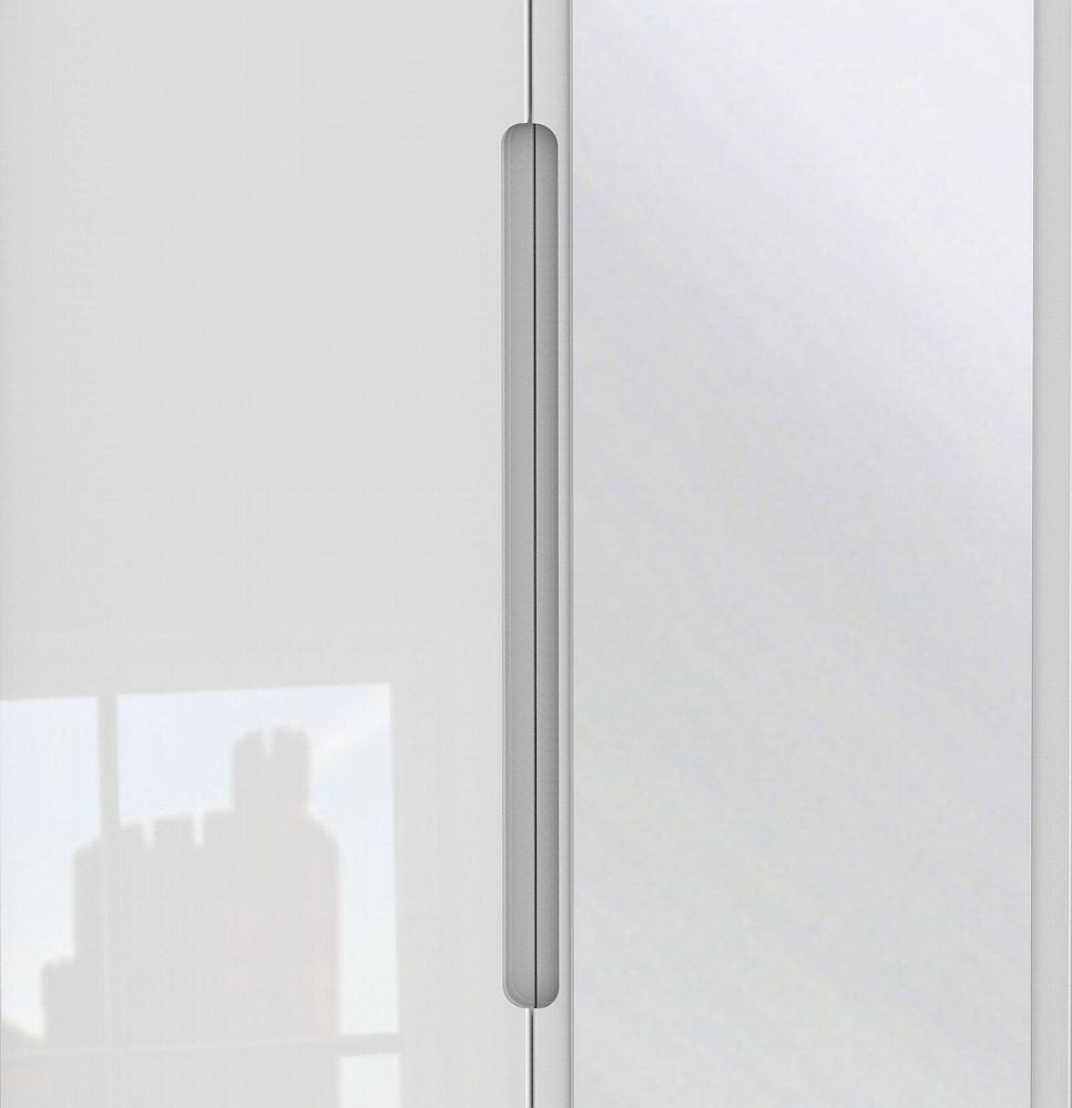 Monaco Wardrobe - 3 Door - Tall - 1 Mirror - LHF 2 Drawers - Combi - White Gloss