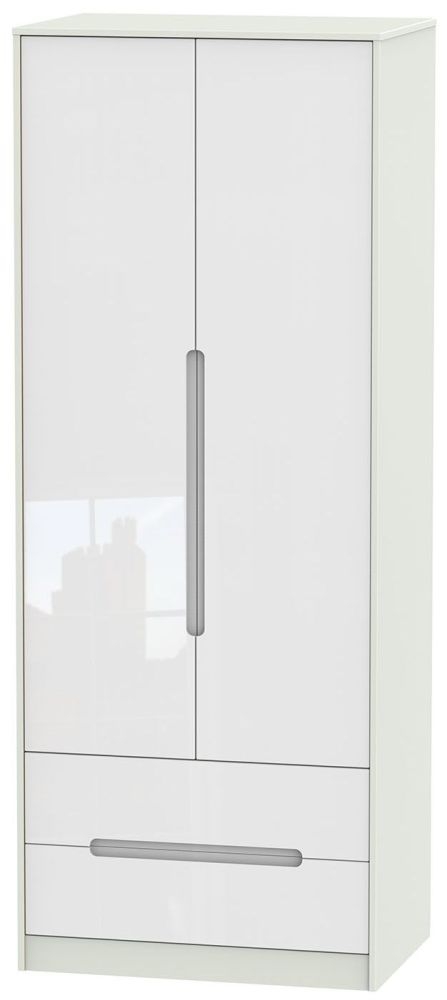 Monaco White Gloss and Cashmere 2 Door 2 Drawer Tall Wardrobe