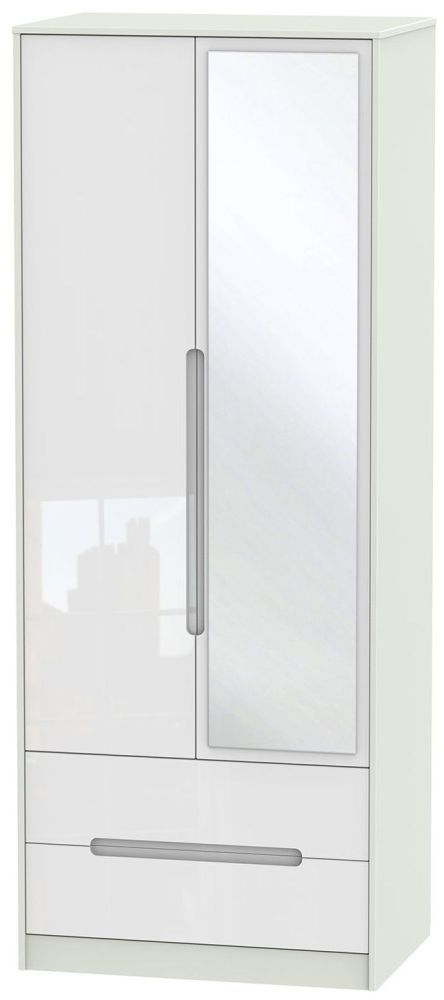 Monaco White Gloss and Cashmere 2 Door Tall Combi Wardrobe - 1 Mirror