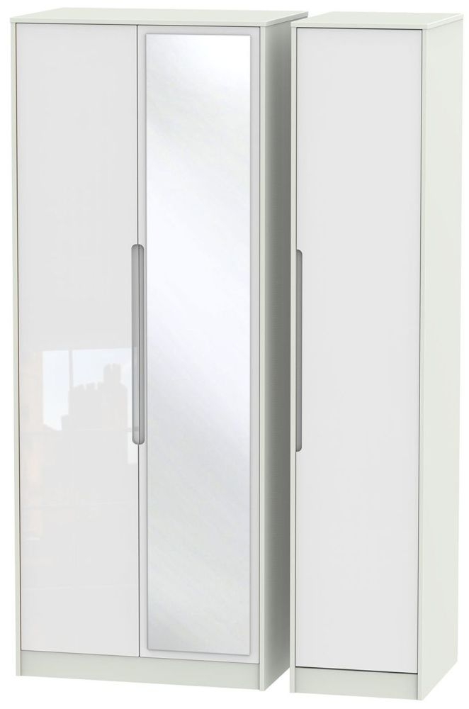 Monaco White Gloss and Cashmere 3 Door Tall Triple Wardrobe - 1 Mirror