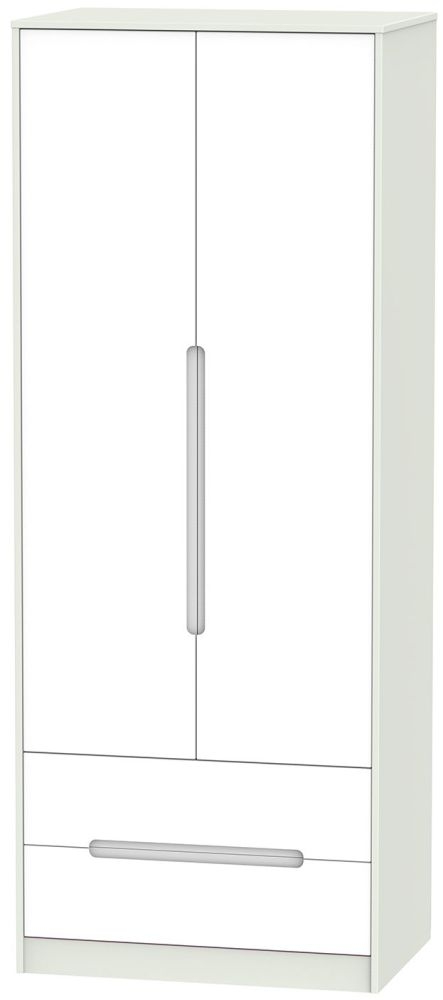 Monaco White and Cashmere 2 Door 2 Drawer Tall Wardrobe