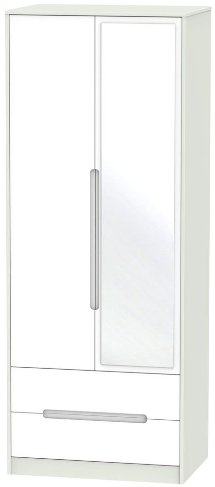 Monaco White and Cashmere 2 Door Tall Combi Wardrobe - 1 Mirror