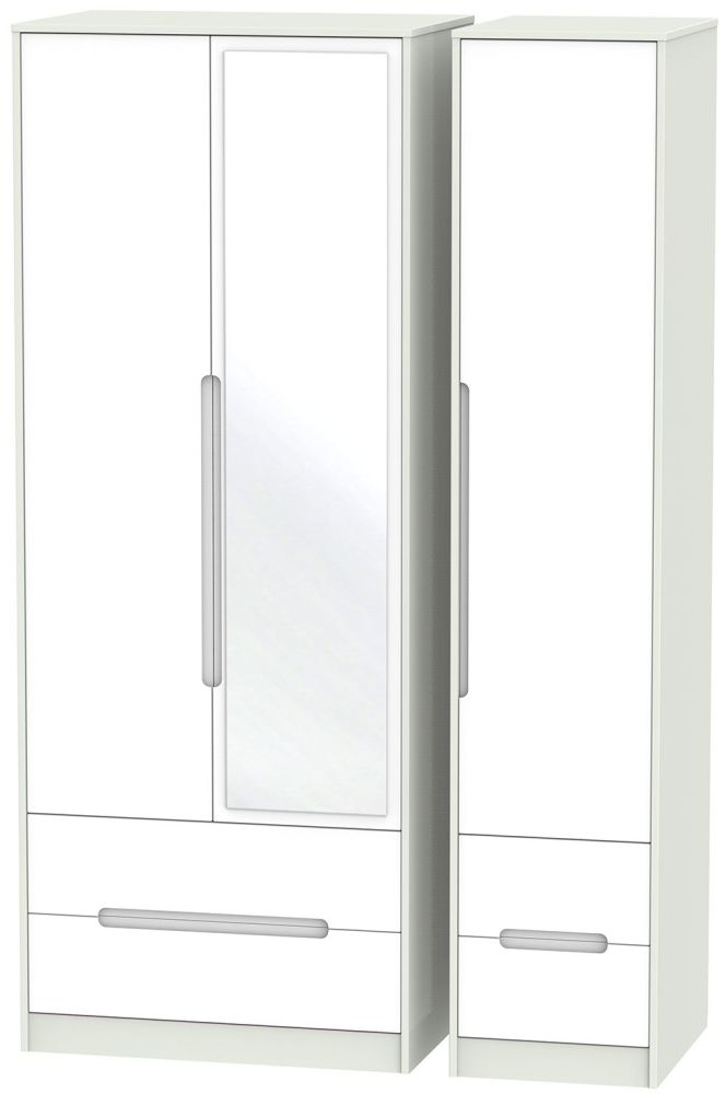Monaco White and Cashmere 3 Door Tall Combi Wardrobe - 1 Mirror