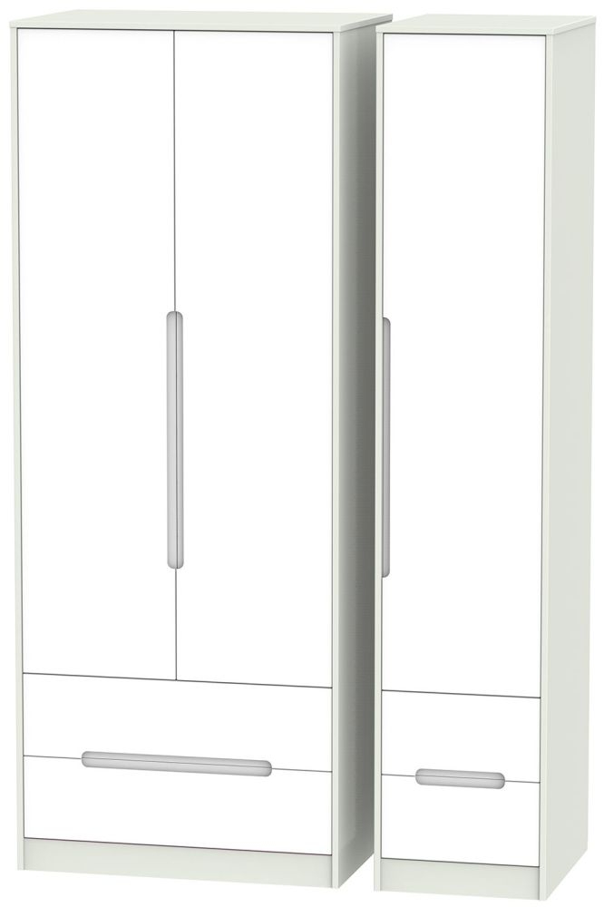 Monaco Wardrobe - 3 Door - 4 Drawer - Tall - Triple - White and Cashmere