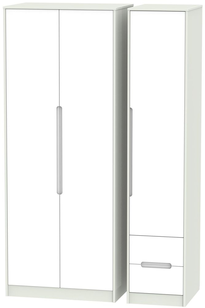 Monaco Wardrobe - 3 Door - RHF 2 Drawer - Tall - Triple - White and Cashmere